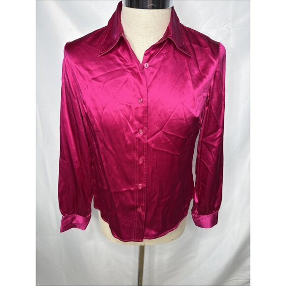 Bloomingdale's Silk Blouse Womens Sz 10 Pink Button Down Shirt Removable Tie Top - Picture 2 of 7